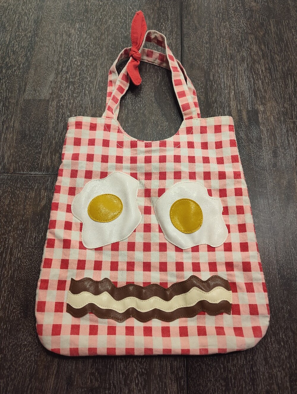Xhileration EGGS & BACON Check Gingham Cotton Tote